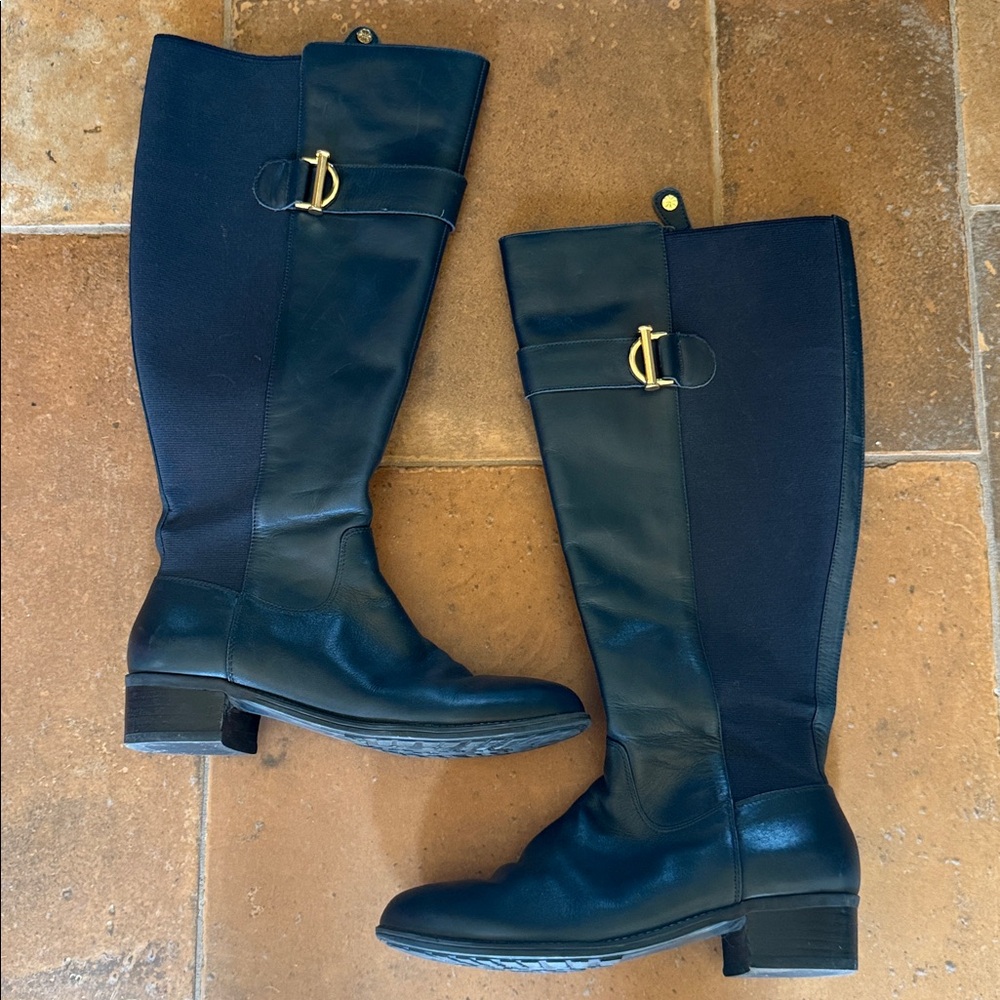 Isaac Mizrahi Live Navy Blue Boots Gold buckle Size 7